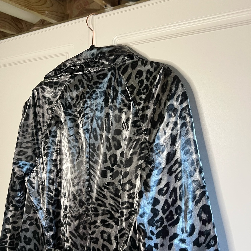 Dennis Basso Y2K Leopard Satin Tie Waist Trench Jacket S - Picture 13 of 14